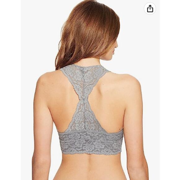 intimately Free People Women's Sz S Grey Lace Adella Longline Bralette Racerback - Picture 4 of 11